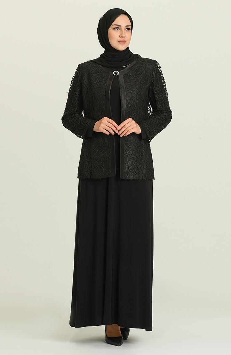 Büyük Beden Abiye Ceket Elbise İkili Takım 2933-01 Siyah | Sefamerve