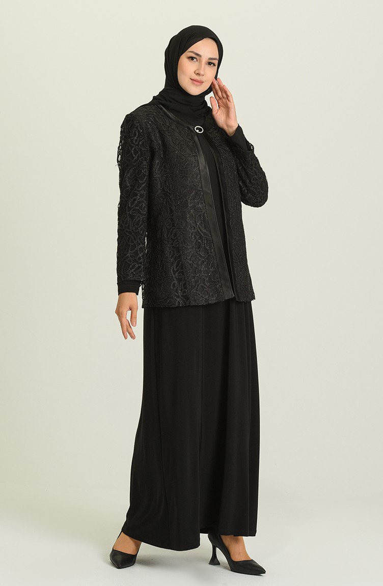 Büyük Beden Abiye Ceket Elbise İkili Takım 2933-01 Siyah | Sefamerve