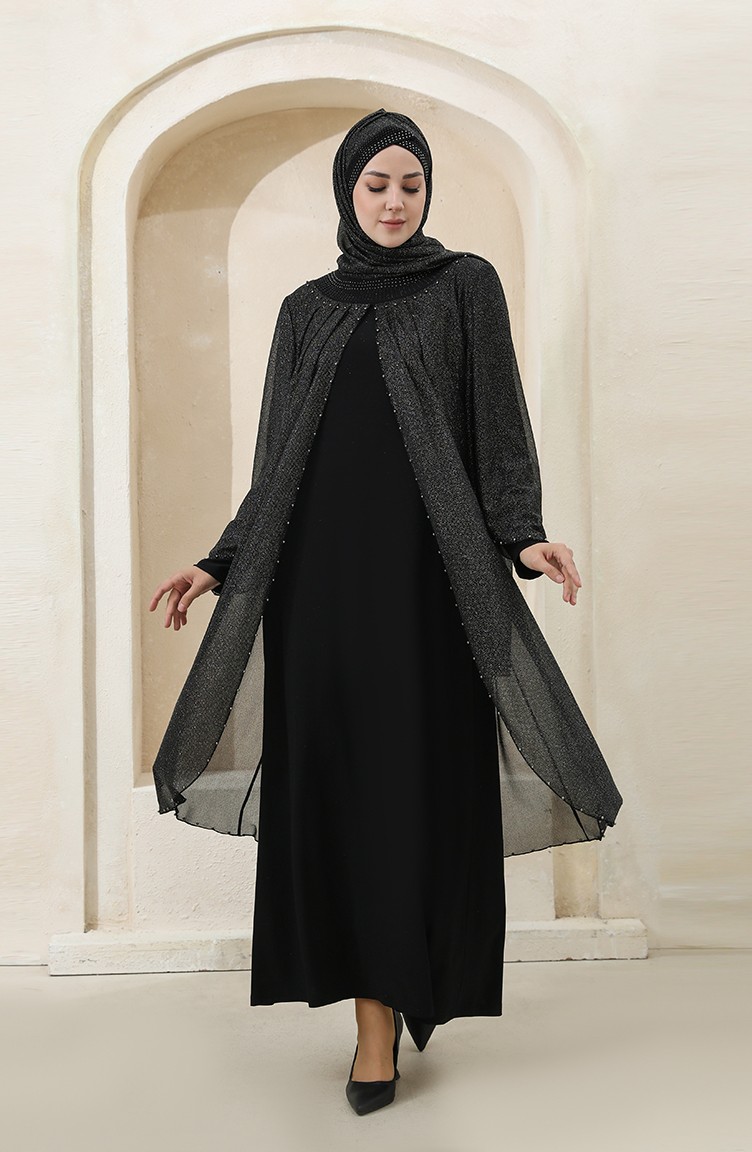 Büyük Beden Takım Görünümlü Abiye Elbise 3159-01 Siyah | Sefamerve