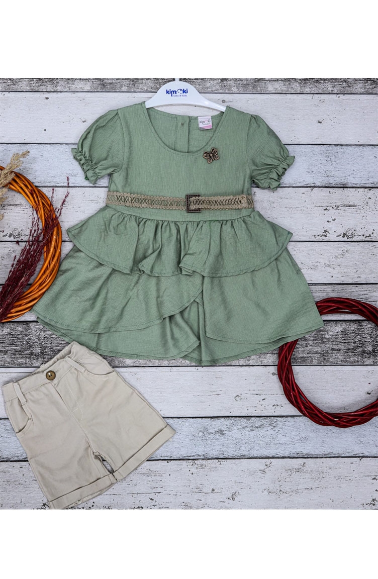 Yazlık Kız Çocuk Bayramlık Elbise Pantolon Takımı 5067-03 Kahverengi |  Sefamerve