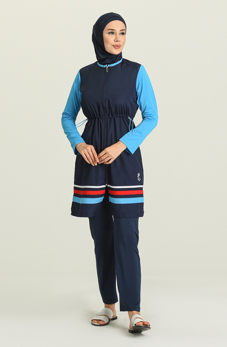 Maillot de Bain Hijab Bleu Marine 1875-02 | Sefamerve