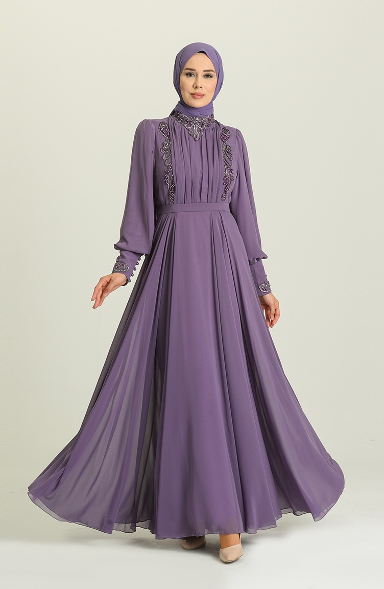 Violet Hijab Evening Dress 52781-05 | Sefamerve