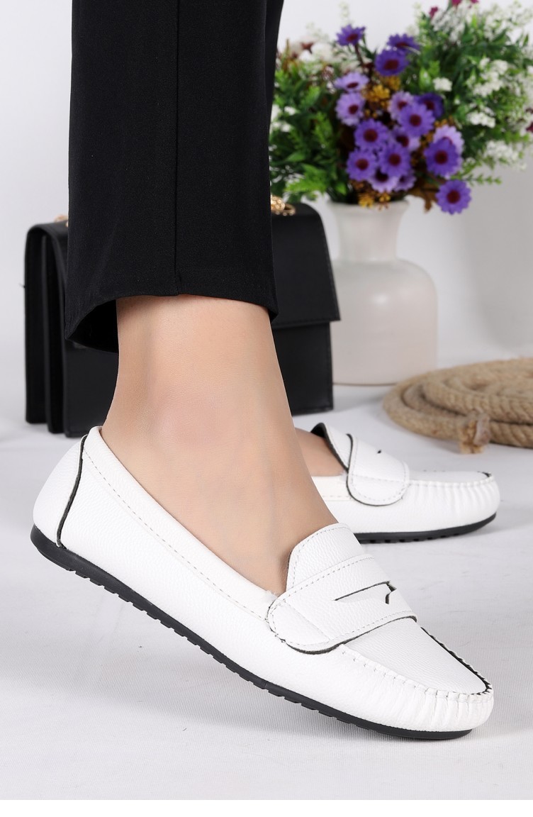 Annamaria Kolej Günlük Bayan Cilt Babet Ayakkabı Beyaz | Sefamerve