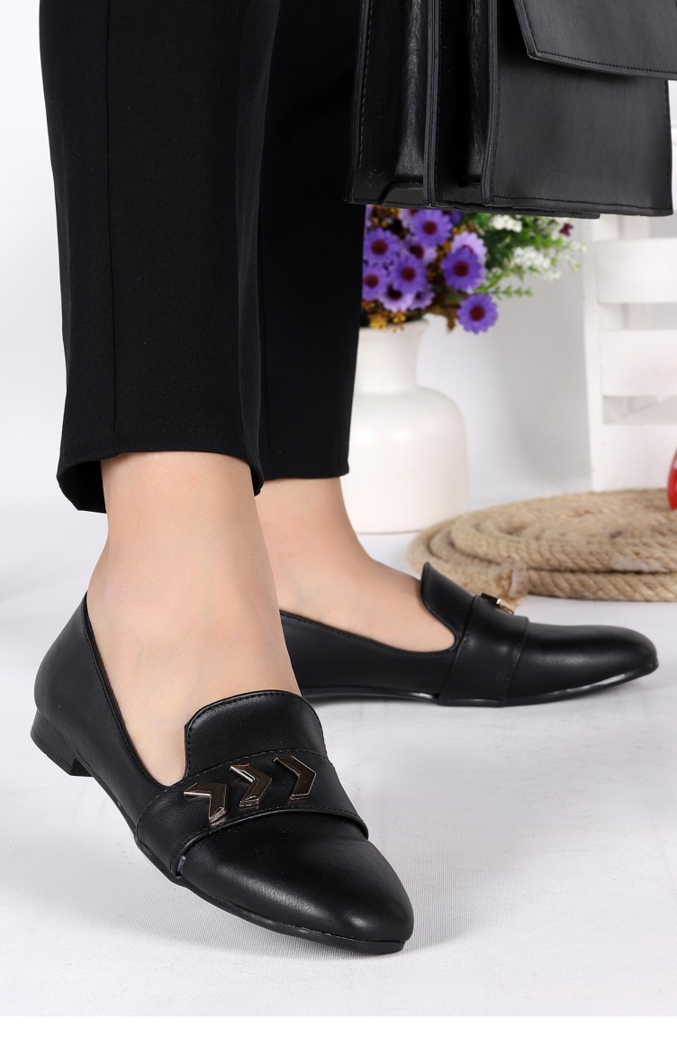 Woggo Pnt 354028 Cilt Günlük Kadın Babet Ayakkabı Siyah | Sefamerve