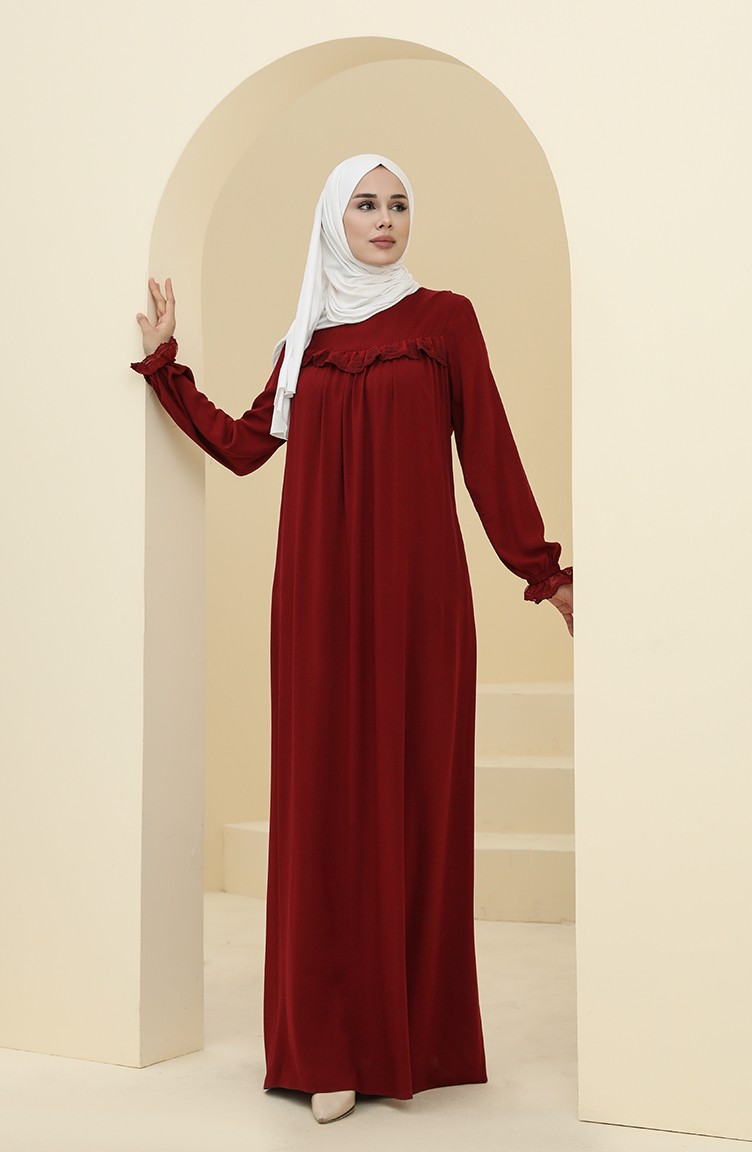 Claret Red Hijab Dress 8346-01 | Sefamerve