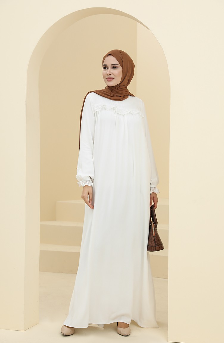 Ecru Hijab Dress 8346-03 | Sefamerve