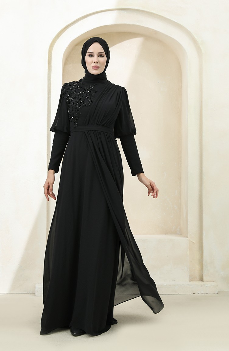 Black Hijab Evening Dress 1112-06 | Sefamerve