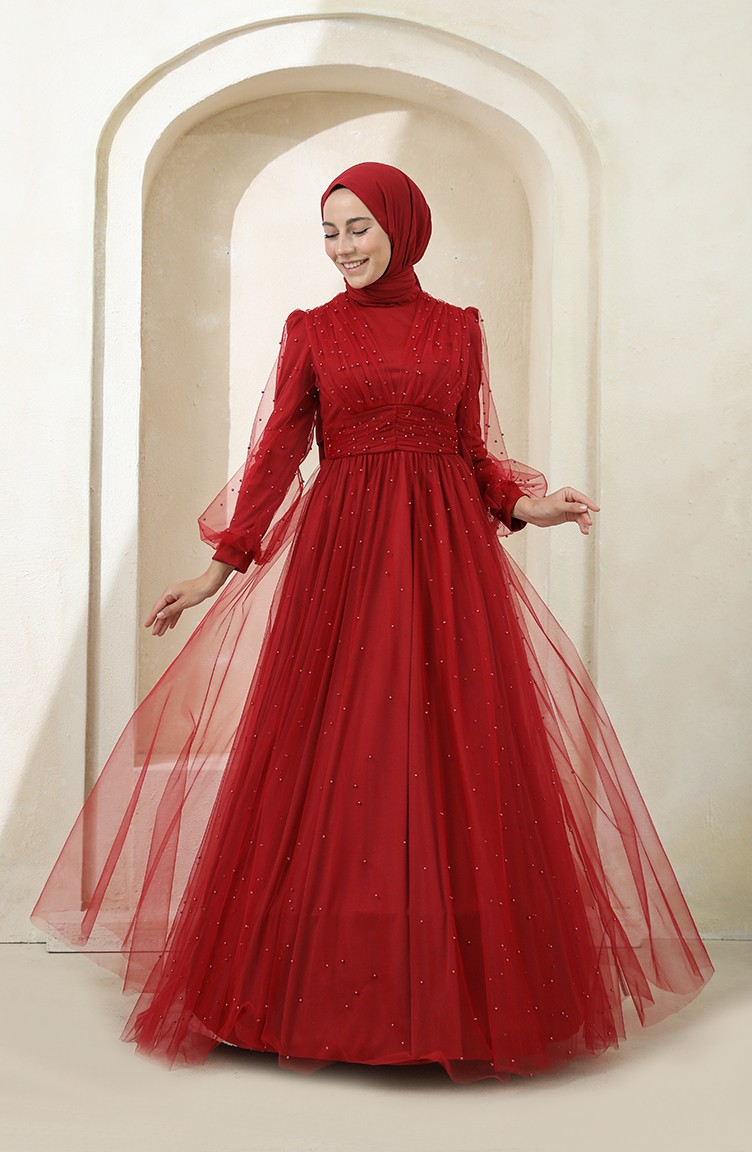 Rot Hijab-Abendkleider 3405-01 | Sefamerve