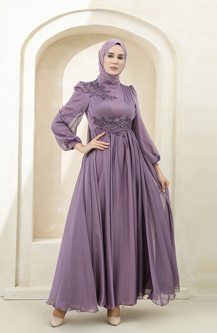 Violet Hijab Evening Dress 4869-04 | Sefamerve
