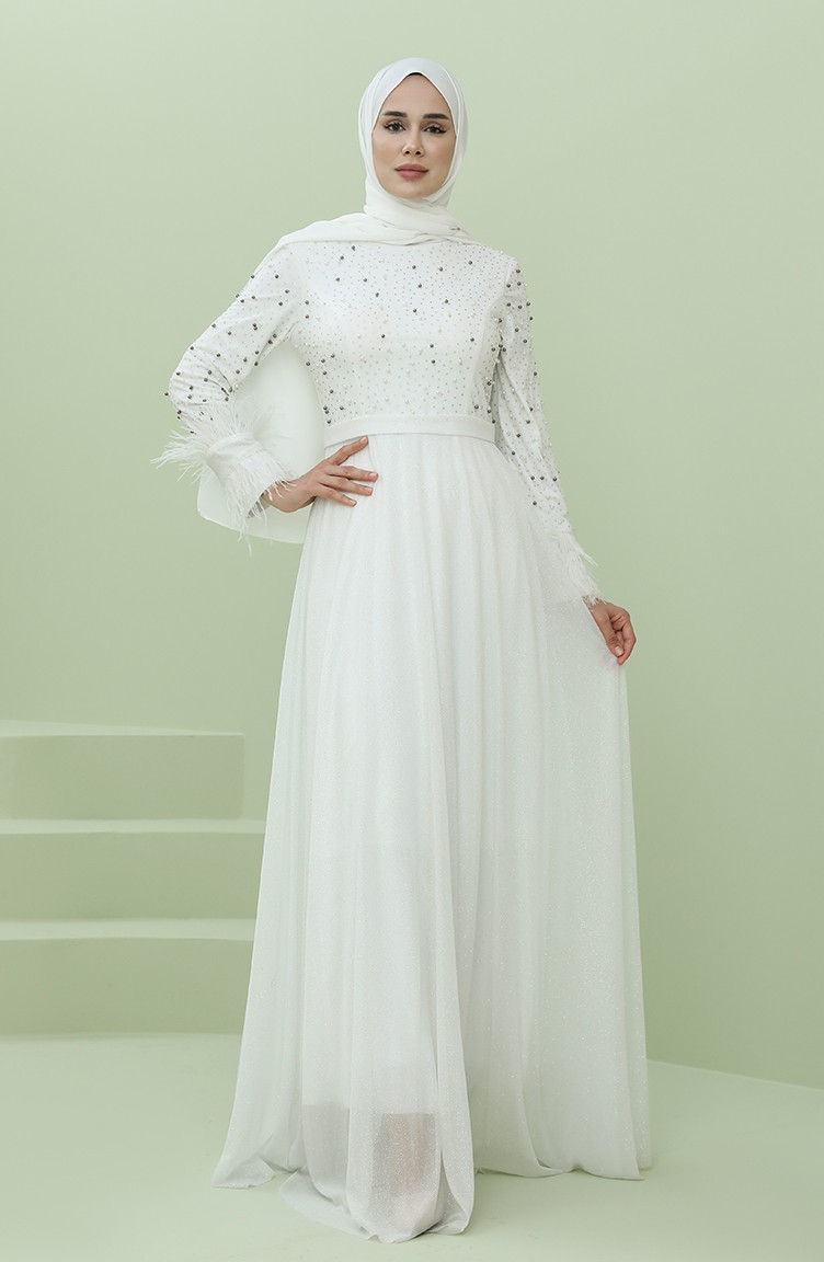 Weiß Hijab-Abendkleider 3062-06 | Sefamerve