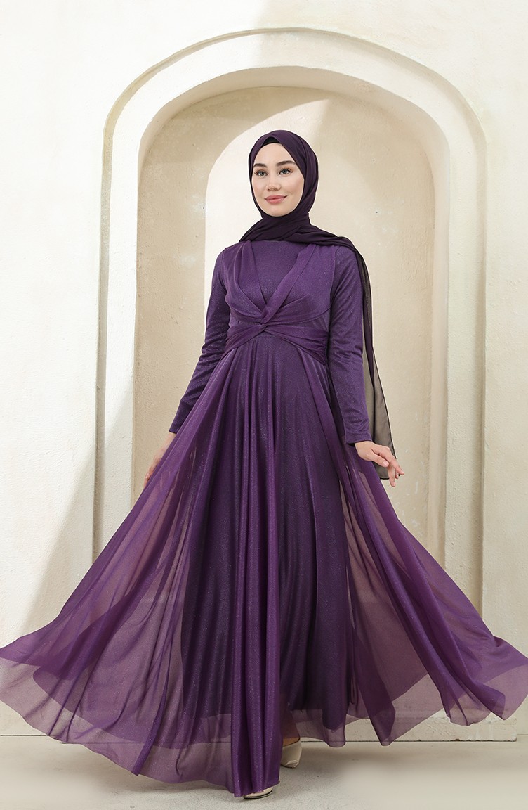 Purple Hijab Evening Dress 5397-06 | Sefamerve