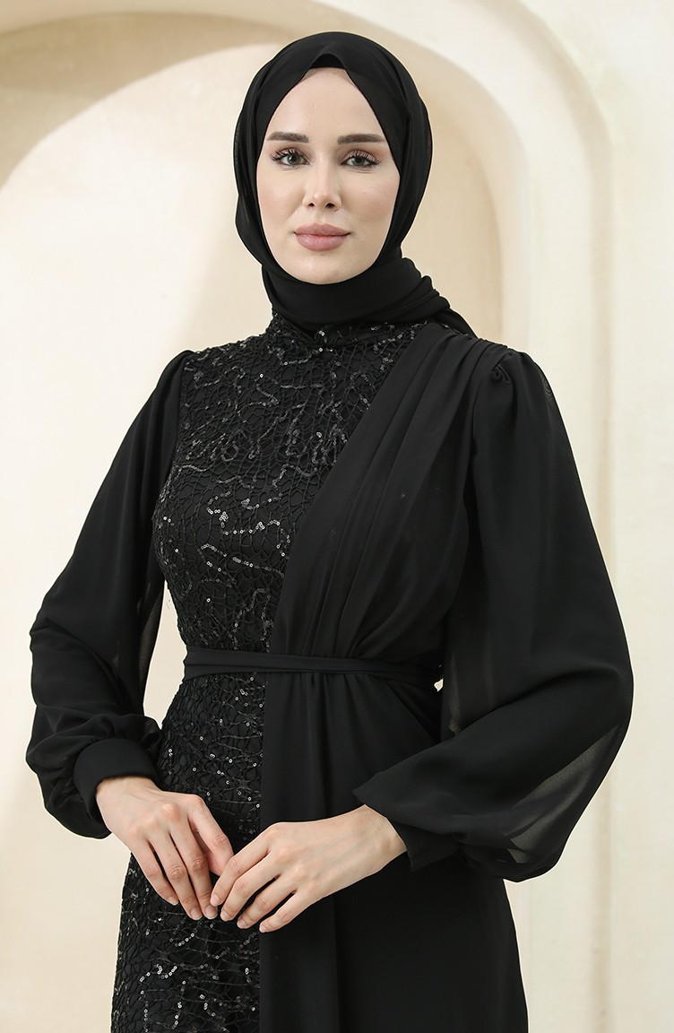 Black Hijab Evening Dress 5516-06 | Sefamerve