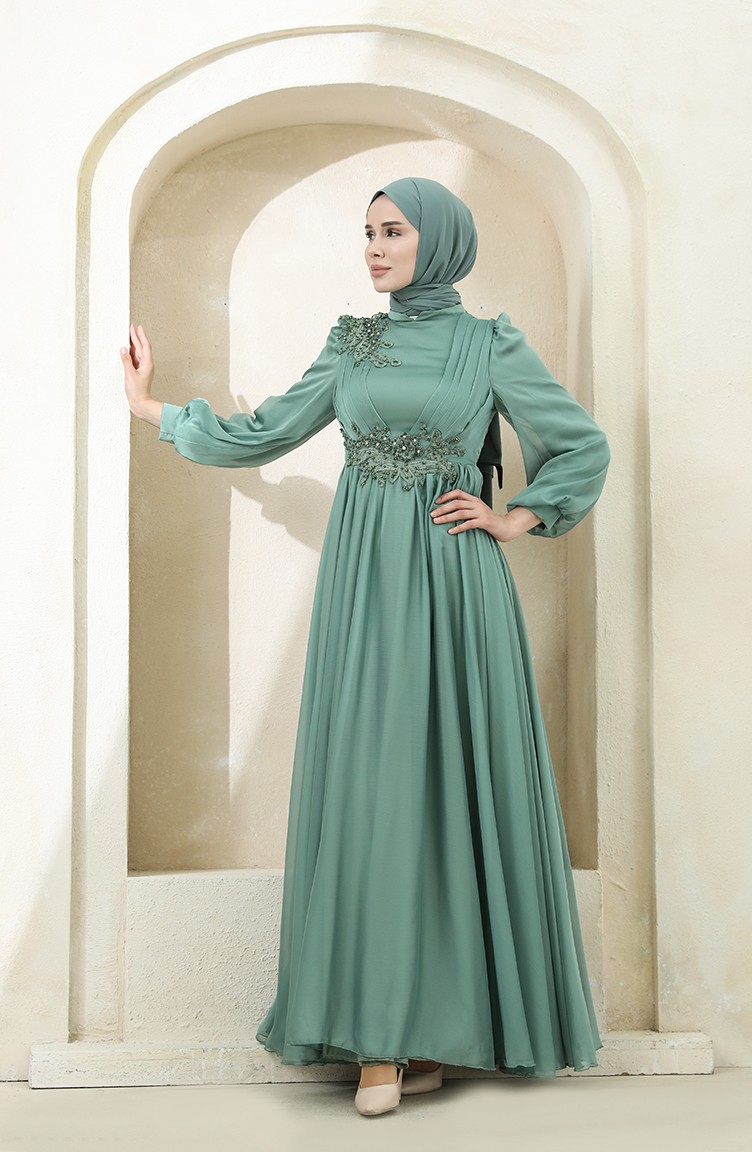 Green Hijab Evening Dress 4869-06 | Sefamerve