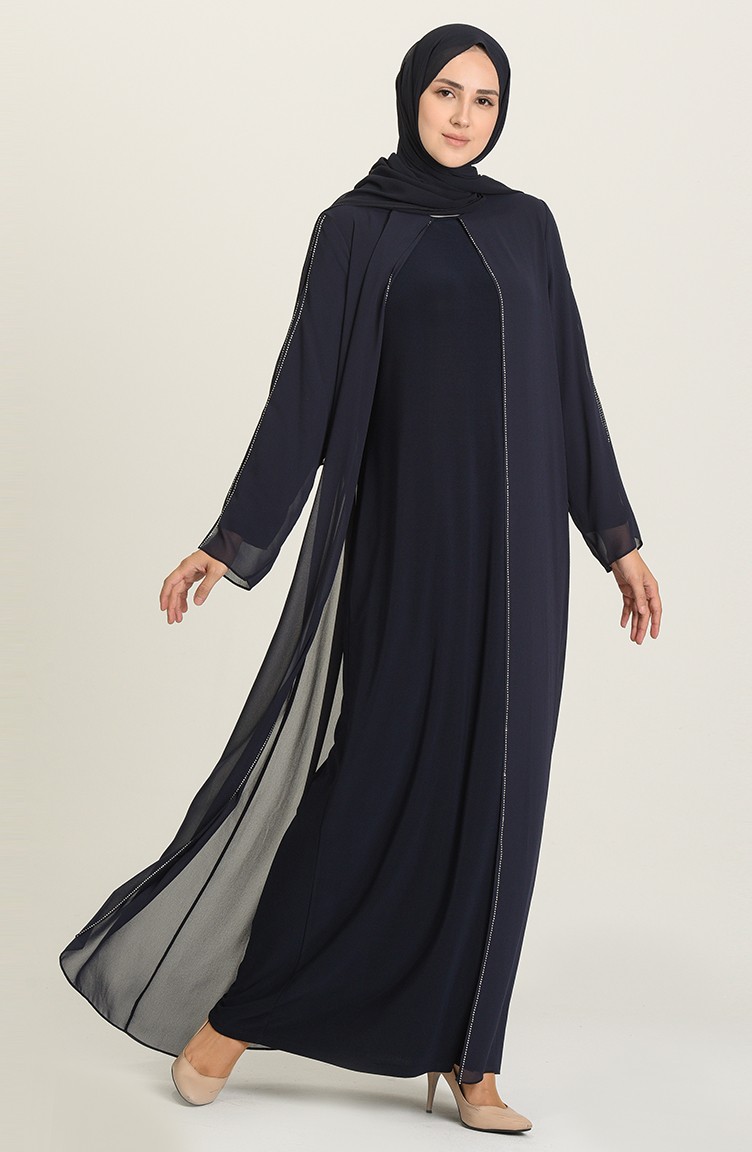 Büyük Beden Takım Görünümlü Abiye Elbise 6342-01 Lacivert | Sefamerve
