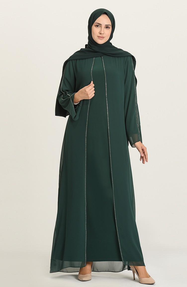 Büyük Beden Takım Görünümlü Abiye Elbise 6342-02 Zümrüt Yeşili | Sefamerve