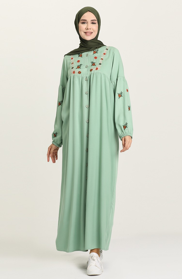 Green Almond Hijab Dress 21Y8402A-01 | Sefamerve