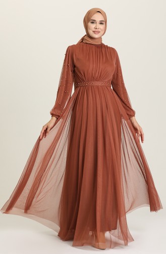 Brown Hijab Evening Dress 5514-16 | Sefamerve