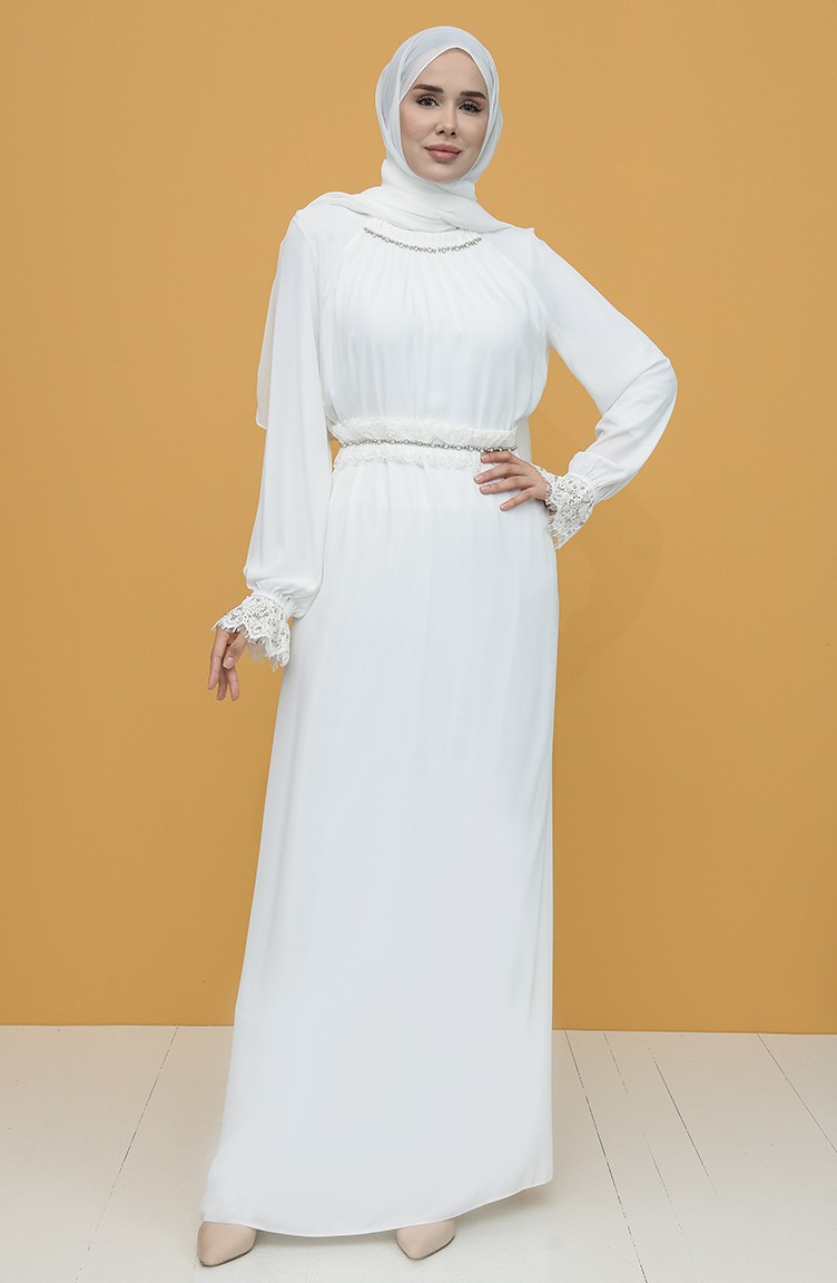 Weiß Hijab-Abendkleider 61110-02 | Sefamerve