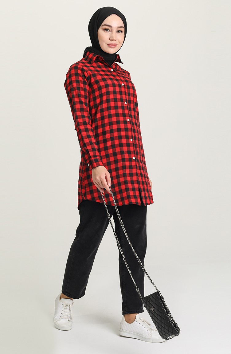 Kareli Gömlek 1020-01 Kırmızı Siyah | Sefamerve