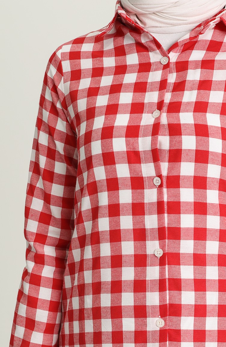 Kareli Gömlek 1020-02 Kırmızı Beyaz | Sefamerve