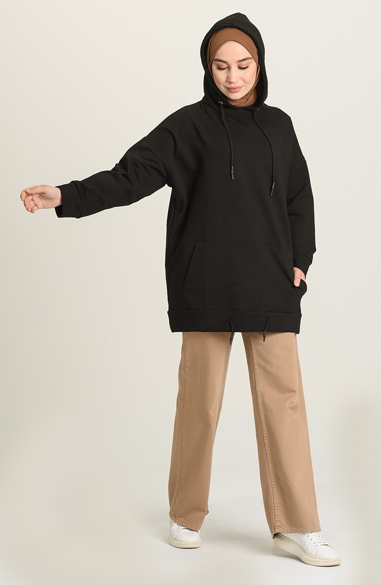 İki İplik Oversize Sweatshirt 2202-03 Siyah | Sefamerve