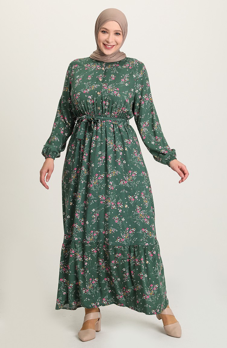Green Hijab Dress 5068-02 | Sefamerve