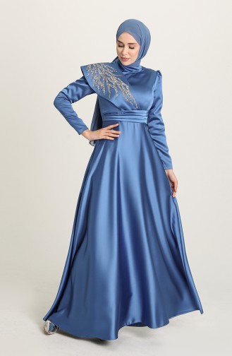 Indigo Hijab Evening Dress 4910-08
