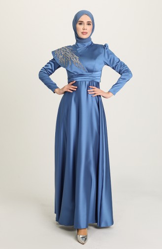 Indigo Hijab Evening Dress 4910-08