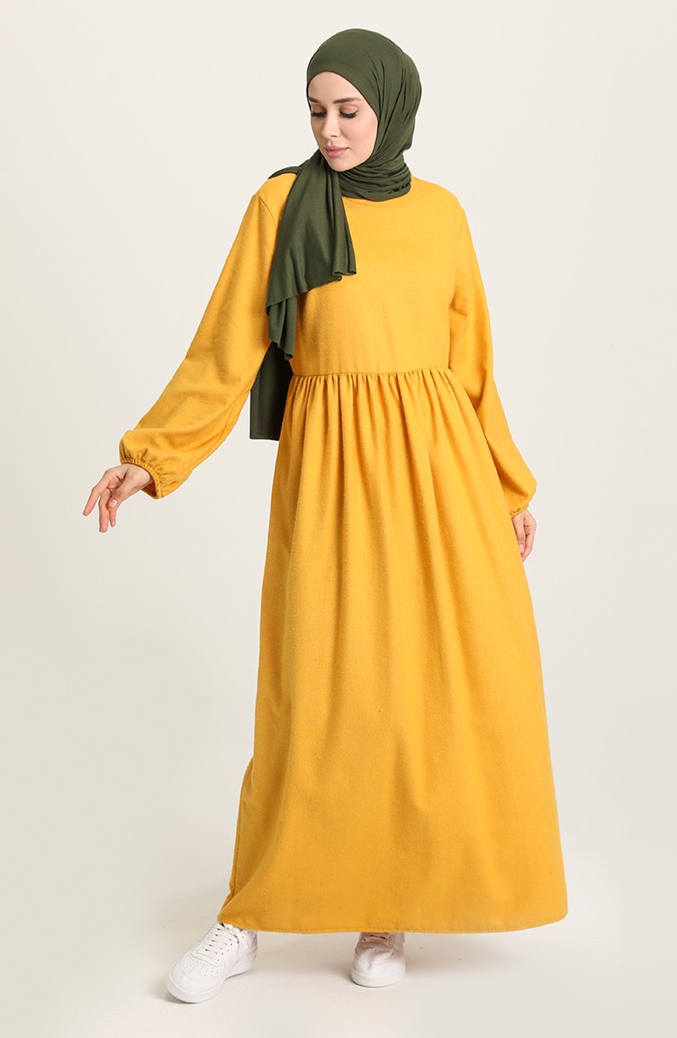 Mustard İslamitische Jurk 1694-04 | Sefamerve