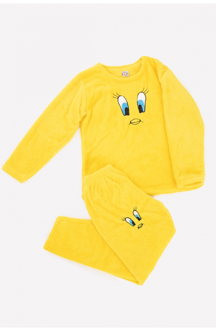 Kız Çocuk Peluş Baskılı Polar Pijama Takımı Tampap Tweety-01 Sarı |  Sefamerve