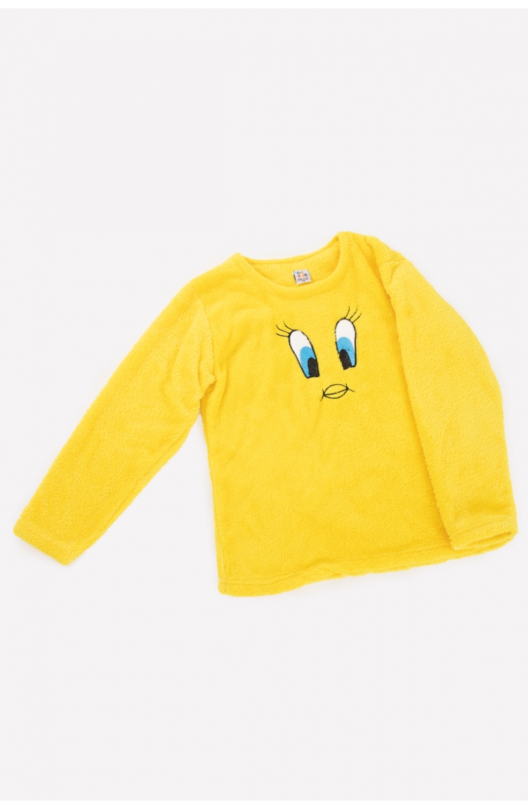 Kız Çocuk Peluş Baskılı Polar Pijama Takımı Tampap Tweety-01 Sarı |  Sefamerve
