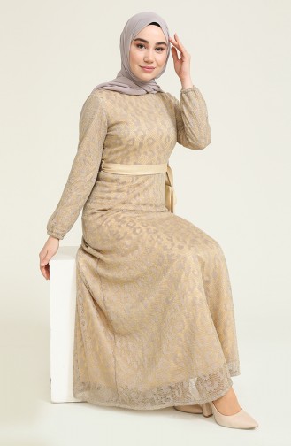 Gold Simli Örme Elbise 0120-02 Vizon | Sefamerve
