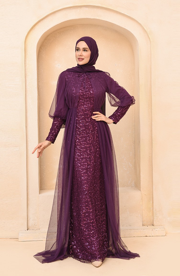 Dunkelviolett Hijab-Abendkleider 5346-22 | Sefamerve