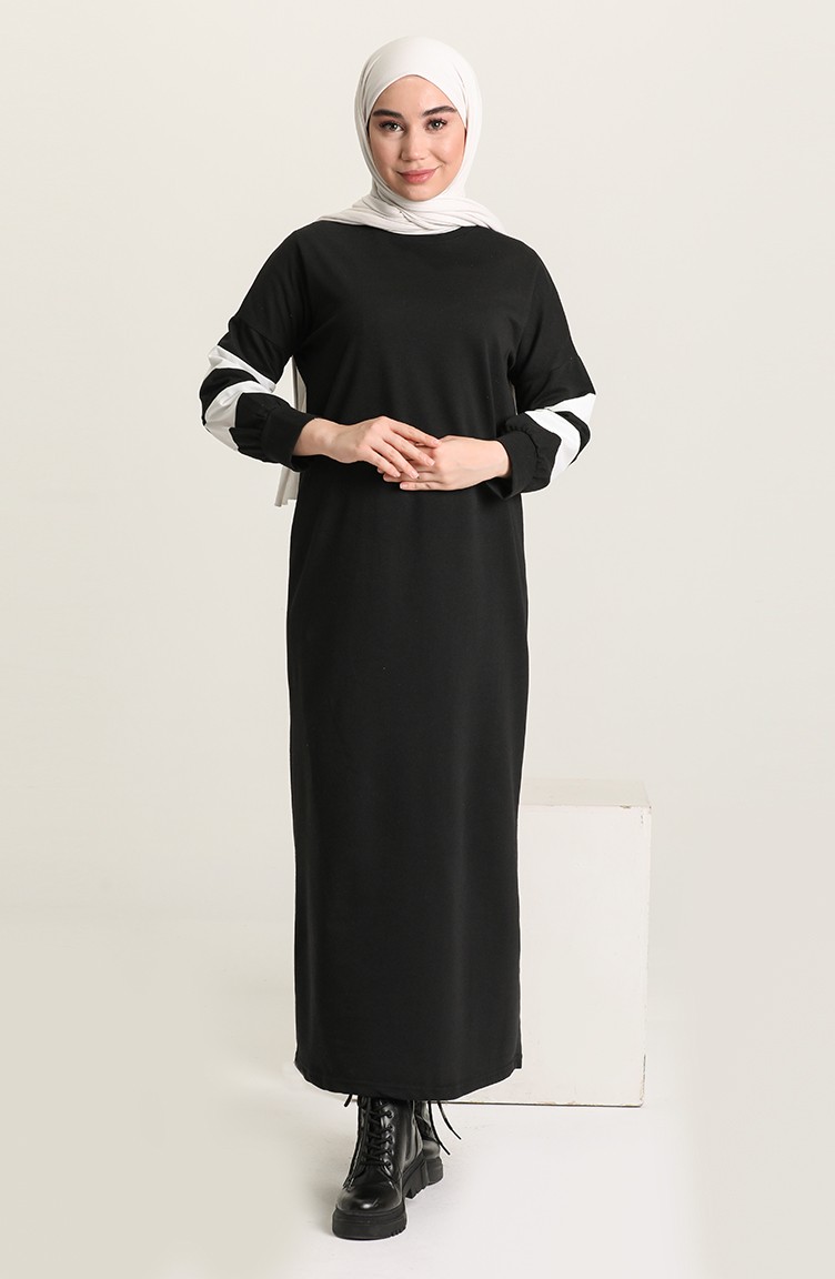 Kolu Şeritli Spor Elbise 3215-01 Siyah | Sefamerve
