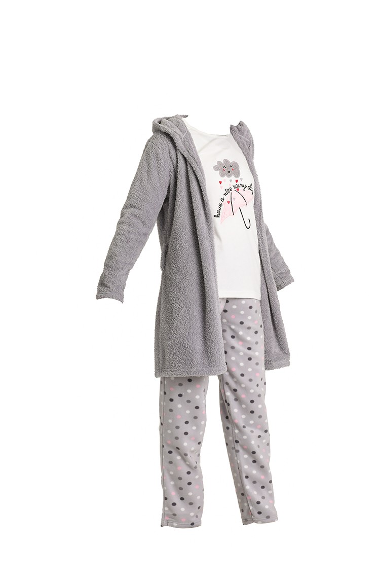 Akbeniz Welsoft Polar Kadın 3 Lü Pijama Takımı 808002 Gri | Sefamerve