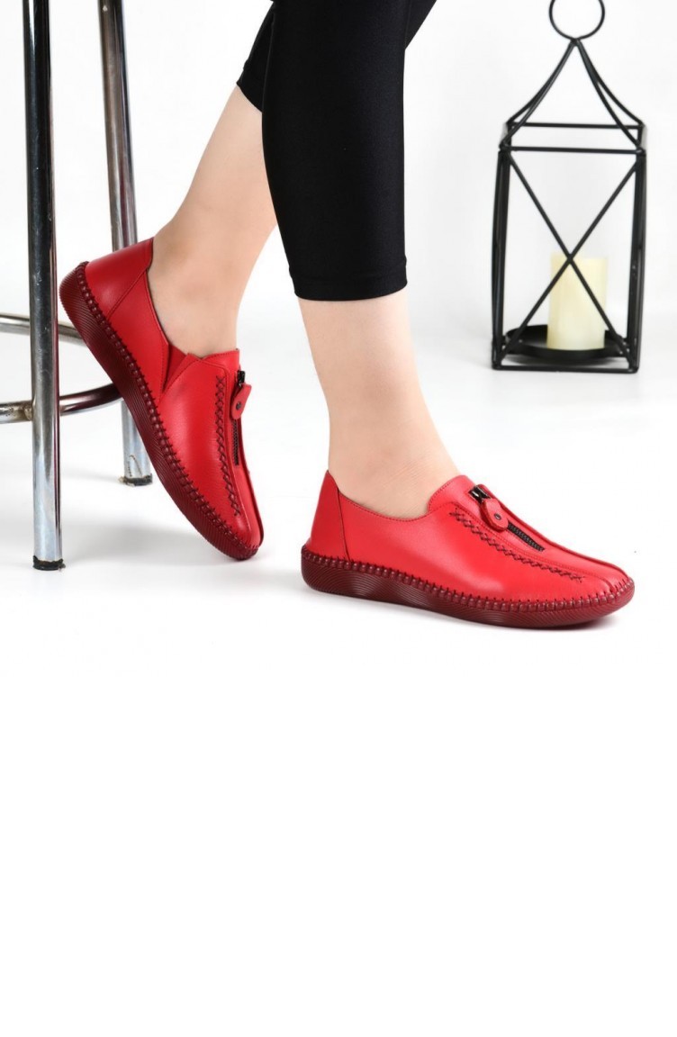 Burç 04138 Ortopedik Deri Günlük Bayan Ayakkabı Kırmızı | Sefamerve