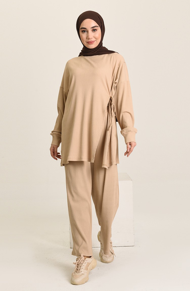 Fitilli Tunik Pantolon İkili Takım 3566-02 Camel | Sefamerve