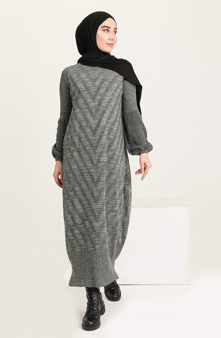 Smoke-Colored Hijab Dress 8298-05 | Sefamerve