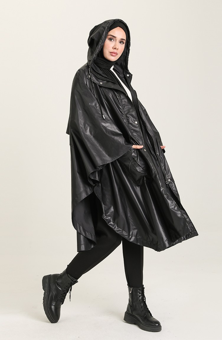 معطف واق من المطر أسود 228393-01 | Sefamerve