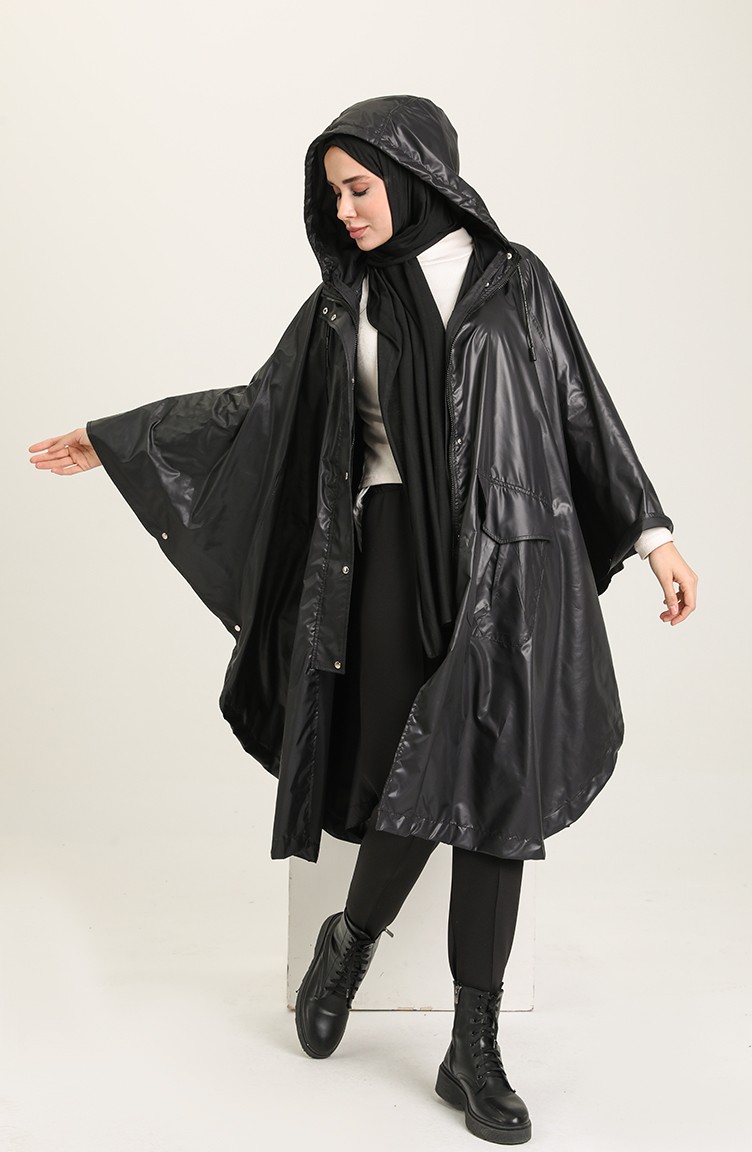 معطف واق من المطر أسود 228393-01 | Sefamerve