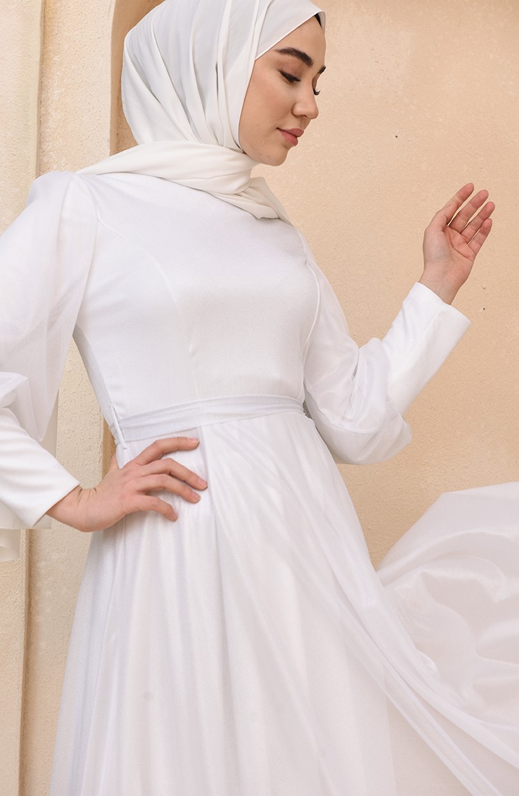 Weiß Hijab-Abendkleider 5672-04 | Sefamerve