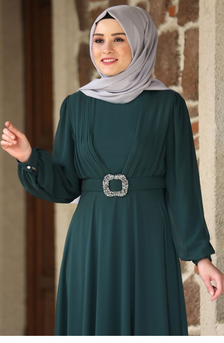 Emerald Green Hijab Evening Dress 2194 | Sefamerve