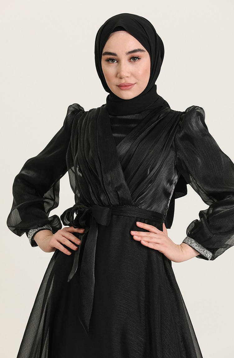 فساتين سهرة بتصميم اسلامي أسود 4916-04 | Sefamerve