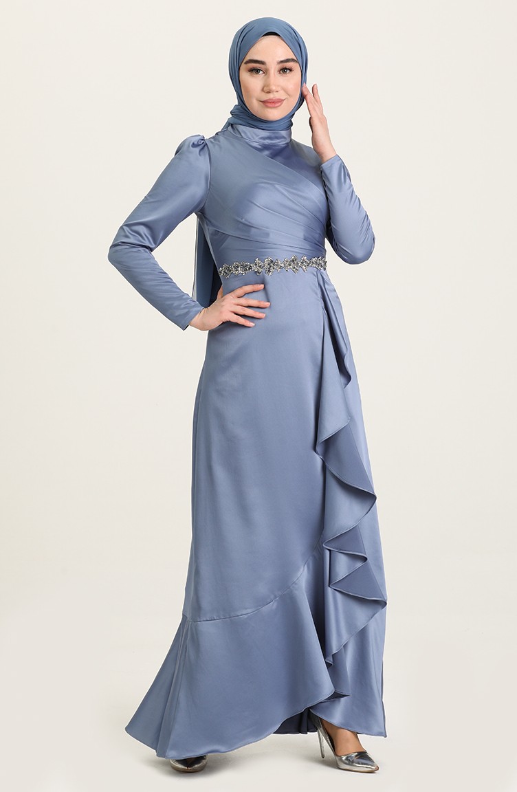 Indigo Hijab Evening Dress 4926-05 | Sefamerve