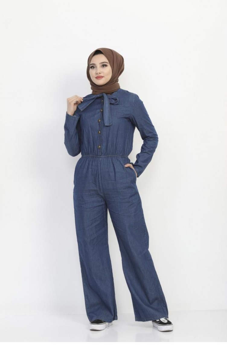 Dark Blue Jeans Hijab Dress 9062.Koyu Kot | Sefamerve