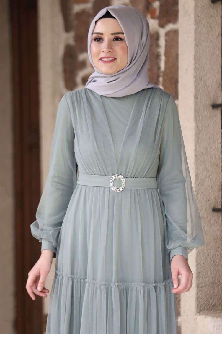 Unreife Mandelgrün Hijab-Abendkleider 2199 | Sefamerve