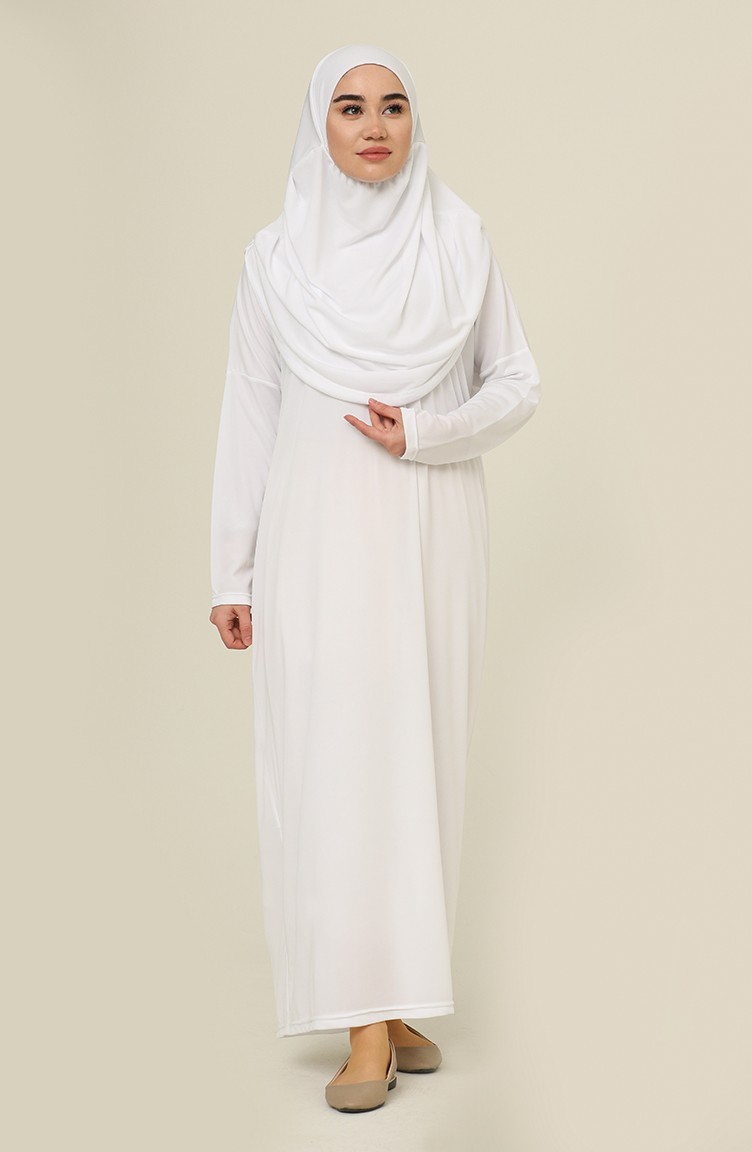 Çantalı Pratik Namaz Elbisesi 1973-02 Beyaz | Sefamerve