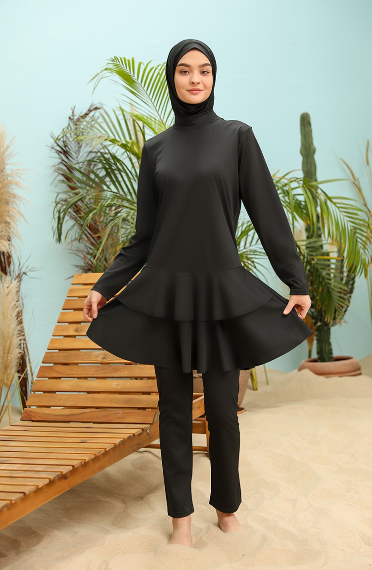 Maillot de Bain Hijab Noir 2215-01 | Sefamerve
