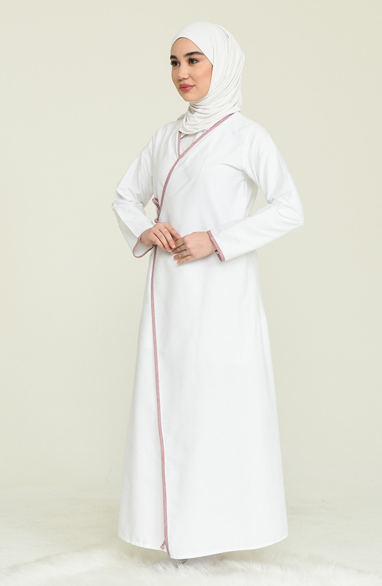 Pamuklu Namaz Elbisesi 7038-01 Beyaz | Sefamerve