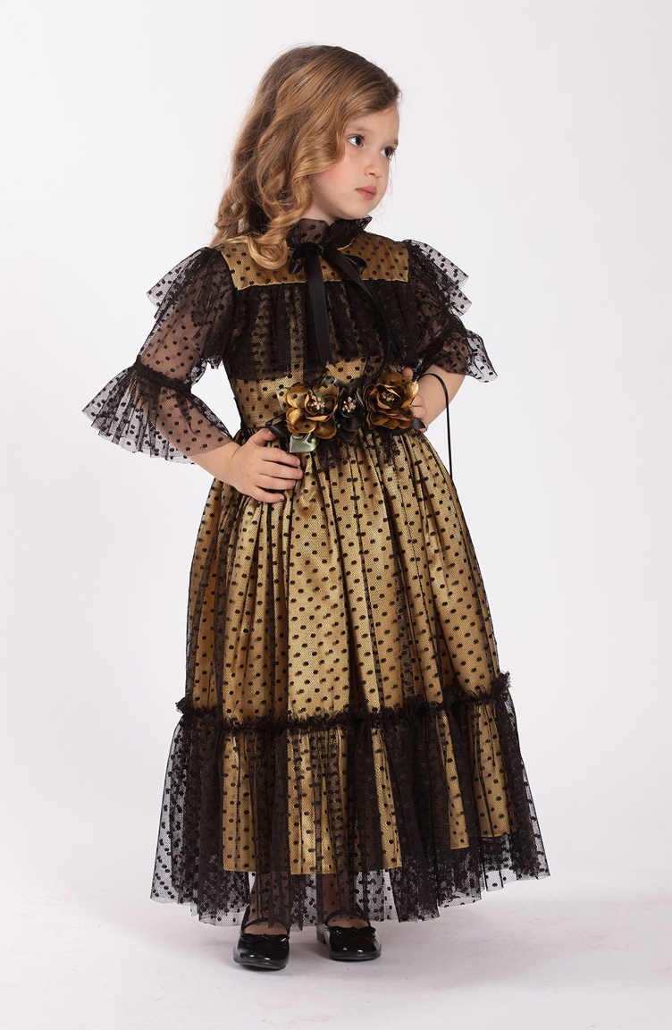 Siyah Dantel Boydan Kız Çocuk Elbise - Çantalı YVDBLRSYDN-03 Sarı |  Sefamerve